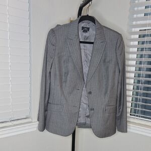 Brooks Brothers Gray With Light Pink Pinstripe Blazer With Skirt